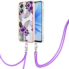 Coque Silicone Motif Fantaisie Souple Couleur Unie Etui Housse avec Laniere Strap YB3 pour Oppo A17 Violet