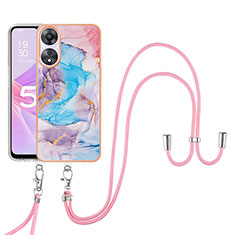 Coque Silicone Motif Fantaisie Souple Couleur Unie Etui Housse avec Laniere Strap YB3 pour Oppo A58 5G Bleu