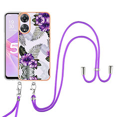 Coque Silicone Motif Fantaisie Souple Couleur Unie Etui Housse avec Laniere Strap YB3 pour Oppo A58 5G Violet