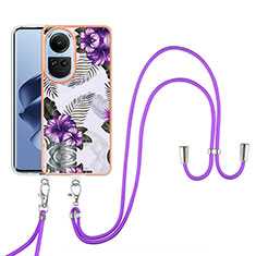 Coque Silicone Motif Fantaisie Souple Couleur Unie Etui Housse avec Laniere Strap YB3 pour Oppo Reno10 5G Violet