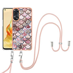 Coque Silicone Motif Fantaisie Souple Couleur Unie Etui Housse avec Laniere Strap YB3 pour Oppo Reno8 T 4G Marron