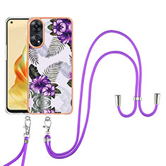 Coque Silicone Motif Fantaisie Souple Couleur Unie Etui Housse avec Laniere Strap YB3 pour Oppo Reno8 T 4G Violet