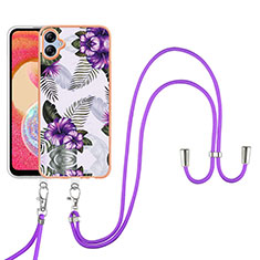 Coque Silicone Motif Fantaisie Souple Couleur Unie Etui Housse avec Laniere Strap YB3 pour Samsung Galaxy A04 4G Violet