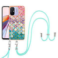 Coque Silicone Motif Fantaisie Souple Couleur Unie Etui Housse avec Laniere Strap YB3 pour Xiaomi Poco C55 Colorful