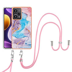 Coque Silicone Motif Fantaisie Souple Couleur Unie Etui Housse avec Laniere Strap YB3 pour Xiaomi Poco F5 5G Bleu