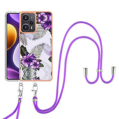 Coque Silicone Motif Fantaisie Souple Couleur Unie Etui Housse avec Laniere Strap YB3 pour Xiaomi Poco F5 5G Violet