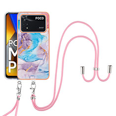 Coque Silicone Motif Fantaisie Souple Couleur Unie Etui Housse avec Laniere Strap YB3 pour Xiaomi Poco M4 Pro 4G Bleu