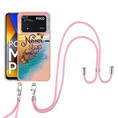 Coque Silicone Motif Fantaisie Souple Couleur Unie Etui Housse avec Laniere Strap YB3 pour Xiaomi Poco M4 Pro 4G Mixte