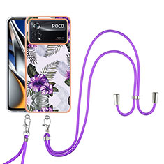 Coque Silicone Motif Fantaisie Souple Couleur Unie Etui Housse avec Laniere Strap YB3 pour Xiaomi Poco X4 Pro 5G Violet