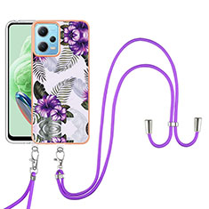 Coque Silicone Motif Fantaisie Souple Couleur Unie Etui Housse avec Laniere Strap YB3 pour Xiaomi Poco X5 5G Violet