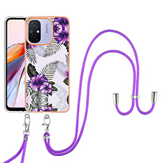 Coque Silicone Motif Fantaisie Souple Couleur Unie Etui Housse avec Laniere Strap YB3 pour Xiaomi Redmi 12C 4G Violet