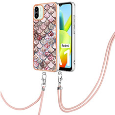 Coque Silicone Motif Fantaisie Souple Couleur Unie Etui Housse avec Laniere Strap YB3 pour Xiaomi Redmi A1 Marron