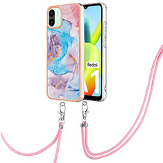 Coque Silicone Motif Fantaisie Souple Couleur Unie Etui Housse avec Laniere Strap YB3 pour Xiaomi Redmi A2 Plus Bleu