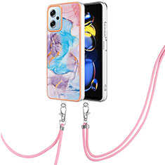 Coque Silicone Motif Fantaisie Souple Couleur Unie Etui Housse avec Laniere Strap YB3 pour Xiaomi Redmi K50i 5G Bleu