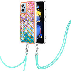 Coque Silicone Motif Fantaisie Souple Couleur Unie Etui Housse avec Laniere Strap YB3 pour Xiaomi Redmi K50i 5G Colorful