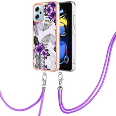 Coque Silicone Motif Fantaisie Souple Couleur Unie Etui Housse avec Laniere Strap YB3 pour Xiaomi Redmi K50i 5G Violet