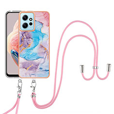 Coque Silicone Motif Fantaisie Souple Couleur Unie Etui Housse avec Laniere Strap YB3 pour Xiaomi Redmi Note 12 4G Bleu