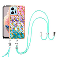 Coque Silicone Motif Fantaisie Souple Couleur Unie Etui Housse avec Laniere Strap YB3 pour Xiaomi Redmi Note 12 4G Colorful