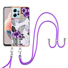 Coque Silicone Motif Fantaisie Souple Couleur Unie Etui Housse avec Laniere Strap YB3 pour Xiaomi Redmi Note 12 4G Violet