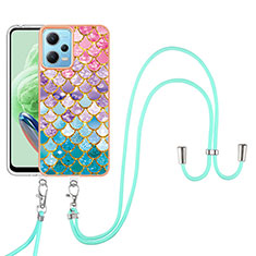 Coque Silicone Motif Fantaisie Souple Couleur Unie Etui Housse avec Laniere Strap YB3 pour Xiaomi Redmi Note 12 5G Colorful