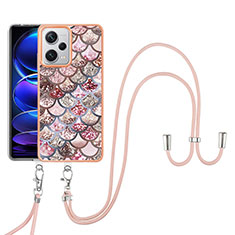 Coque Silicone Motif Fantaisie Souple Couleur Unie Etui Housse avec Laniere Strap YB3 pour Xiaomi Redmi Note 12 Pro+ Plus 5G Marron