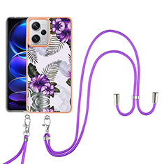 Coque Silicone Motif Fantaisie Souple Couleur Unie Etui Housse avec Laniere Strap YB3 pour Xiaomi Redmi Note 12 Pro+ Plus 5G Violet