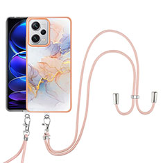 Coque Silicone Motif Fantaisie Souple Couleur Unie Etui Housse avec Laniere Strap YB3 pour Xiaomi Redmi Note 12 Pro+ Plus 5G Violet Clair