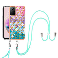 Coque Silicone Motif Fantaisie Souple Couleur Unie Etui Housse avec Laniere Strap YB3 pour Xiaomi Redmi Note 12S Colorful