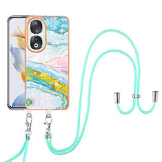 Coque Silicone Motif Fantaisie Souple Couleur Unie Etui Housse avec Laniere Strap YB5 pour Huawei Honor 90 5G Colorful