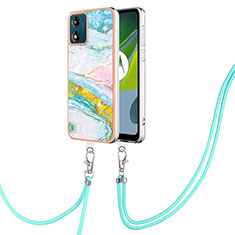 Coque Silicone Motif Fantaisie Souple Couleur Unie Etui Housse avec Laniere Strap YB5 pour Motorola Moto E13 Colorful