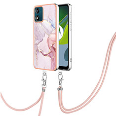 Coque Silicone Motif Fantaisie Souple Couleur Unie Etui Housse avec Laniere Strap YB5 pour Motorola Moto E13 Rose