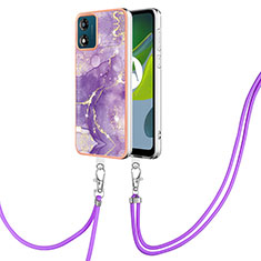 Coque Silicone Motif Fantaisie Souple Couleur Unie Etui Housse avec Laniere Strap YB5 pour Motorola Moto E13 Violet