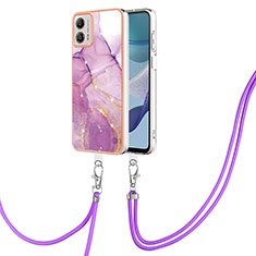 Coque Silicone Motif Fantaisie Souple Couleur Unie Etui Housse avec Laniere Strap YB5 pour Motorola Moto G53 5G Violet Clair