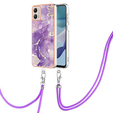 Coque Silicone Motif Fantaisie Souple Couleur Unie Etui Housse avec Laniere Strap YB5 pour Motorola Moto G53j 5G Violet