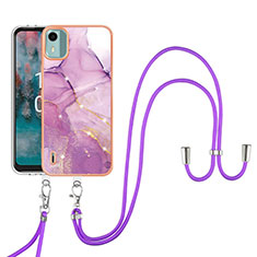 Coque Silicone Motif Fantaisie Souple Couleur Unie Etui Housse avec Laniere Strap YB5 pour Nokia C12 Plus Violet Clair