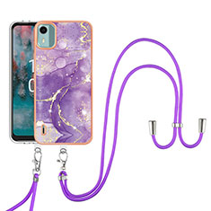 Coque Silicone Motif Fantaisie Souple Couleur Unie Etui Housse avec Laniere Strap YB5 pour Nokia C12 Pro Violet