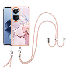 Coque Silicone Motif Fantaisie Souple Couleur Unie Etui Housse avec Laniere Strap YB5 pour Oppo Reno10 5G Rose