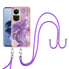 Coque Silicone Motif Fantaisie Souple Couleur Unie Etui Housse avec Laniere Strap YB5 pour Oppo Reno10 5G Violet