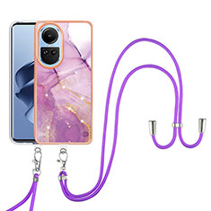 Coque Silicone Motif Fantaisie Souple Couleur Unie Etui Housse avec Laniere Strap YB5 pour Oppo Reno10 5G Violet Clair