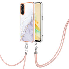 Coque Silicone Motif Fantaisie Souple Couleur Unie Etui Housse avec Laniere Strap YB5 pour Oppo Reno8 T 4G Blanc