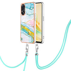 Coque Silicone Motif Fantaisie Souple Couleur Unie Etui Housse avec Laniere Strap YB5 pour Oppo Reno8 T 4G Colorful