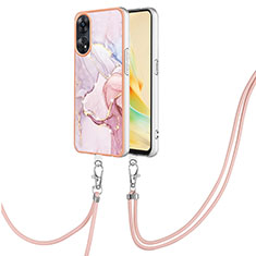 Coque Silicone Motif Fantaisie Souple Couleur Unie Etui Housse avec Laniere Strap YB5 pour Oppo Reno8 T 4G Rose