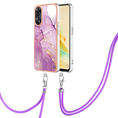 Coque Silicone Motif Fantaisie Souple Couleur Unie Etui Housse avec Laniere Strap YB5 pour Oppo Reno8 T 4G Violet Clair