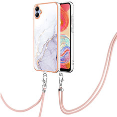 Coque Silicone Motif Fantaisie Souple Couleur Unie Etui Housse avec Laniere Strap YB5 pour Samsung Galaxy A04 4G Blanc