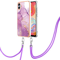 Coque Silicone Motif Fantaisie Souple Couleur Unie Etui Housse avec Laniere Strap YB5 pour Samsung Galaxy A04 4G Violet Clair