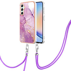 Coque Silicone Motif Fantaisie Souple Couleur Unie Etui Housse avec Laniere Strap YB5 pour Samsung Galaxy A24 4G Violet Clair