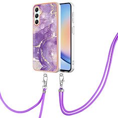 Coque Silicone Motif Fantaisie Souple Couleur Unie Etui Housse avec Laniere Strap YB5 pour Samsung Galaxy A25 5G Violet