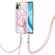 Coque Silicone Motif Fantaisie Souple Couleur Unie Etui Housse avec Laniere Strap YB5 pour Xiaomi Mi 11 Lite 4G Rose