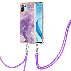 Coque Silicone Motif Fantaisie Souple Couleur Unie Etui Housse avec Laniere Strap YB5 pour Xiaomi Mi 11 Lite 4G Violet