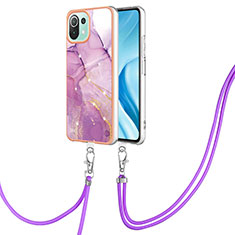 Coque Silicone Motif Fantaisie Souple Couleur Unie Etui Housse avec Laniere Strap YB5 pour Xiaomi Mi 11 Lite 4G Violet Clair